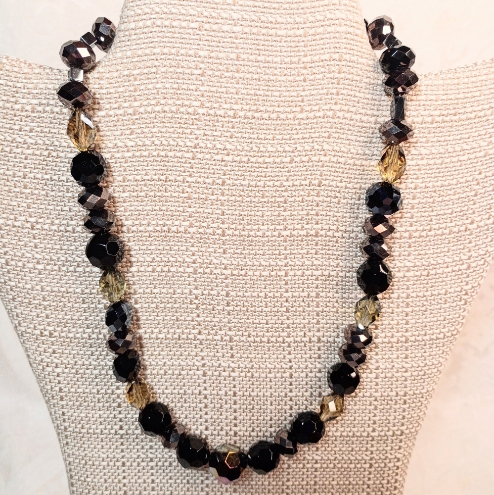 Elegant Black and Smokey Gray Glass Beaded Necklace